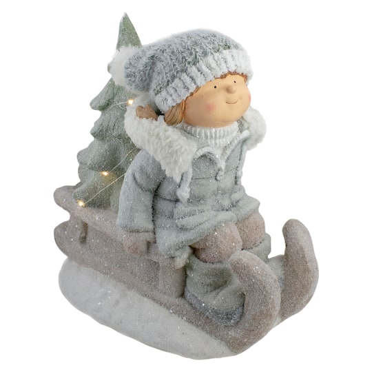 15&#x22; Lighted Girl On Sled Tabletop Decoration